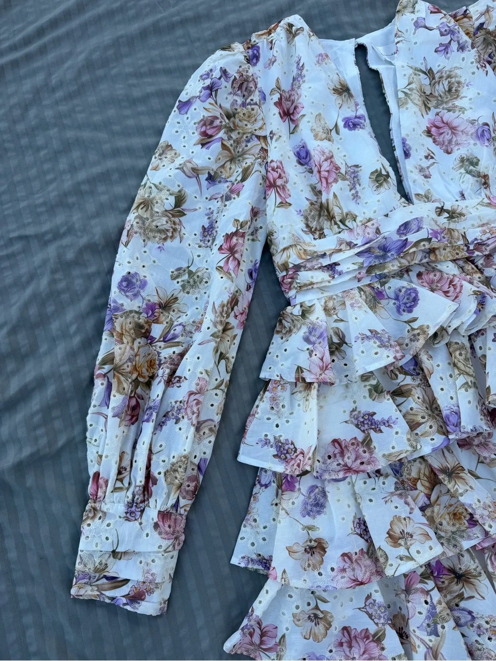NWT Line & Dot Floret Floral Long Sleeve Ruffle Mini Dress Girls White Floral